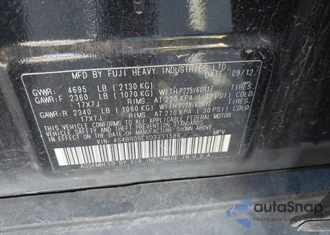 2013 Subaru Outback 3.6R Limited z USA, uszkodzony, nr VIN 4S4BRDSCXD2231586